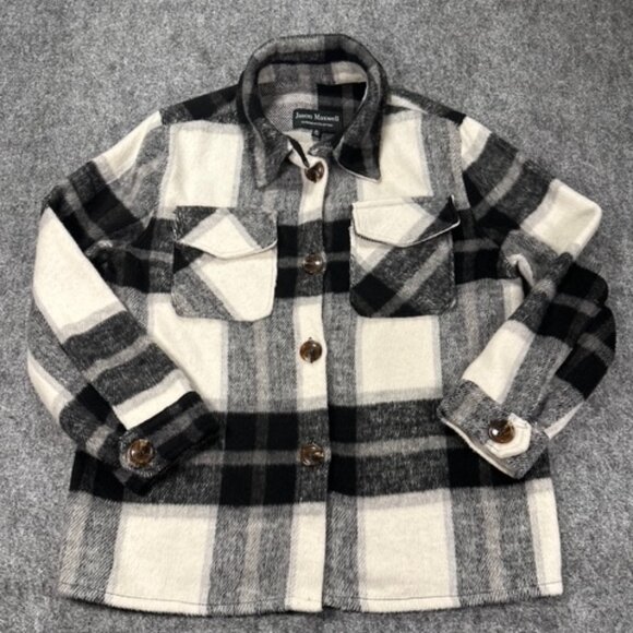 Jason Maxwell Womens Black White Plaid Chore Shacket Medium Shirt Jacket Fall - Picture 1 of 15
